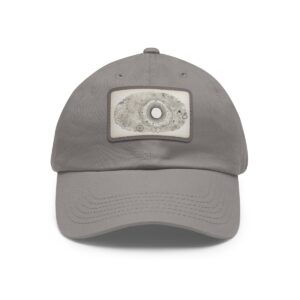 Dad Hat with stitched patch featuring a minimalist circular design in soft, neutral tones.