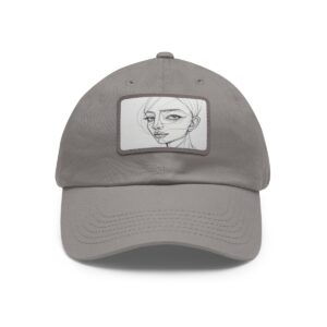 Dad Hat with rectangular patch featuring a minimalist line drawing of a woman's face in profile