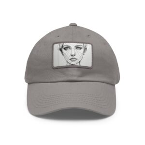 Dad Hat with rectangular patch featuring a minimalist line drawing of a woman's face