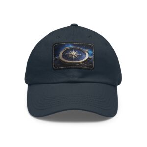 Dad Hat featuring a compass with a night sky background patch, symbolizing celestial navigation and stargazing.