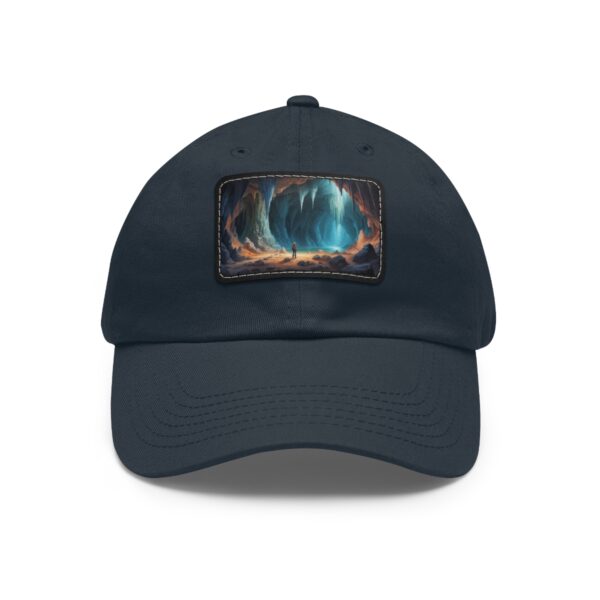 Dad Hat with rectangular patch featuring a glowing cave entrance with an ethereal light inside