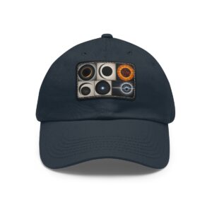 Dad Hat with stitched patch featuring a grid of various solar eclipse phases with detailed glowing rings.