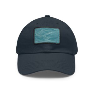 Dad Hat with stitched patch featuring a soft wavy design in shades of teal and blue.