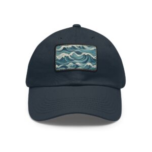 Dad Hat with stitched patch featuring a detailed wave pattern in various shades of blue.