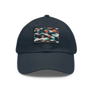 Dad Hat with stitched patch featuring an intricate 3D geometric pattern in teal, orange, and white.