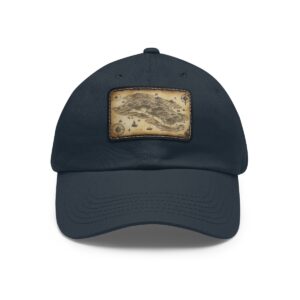 Dad Hat with rectangular patch featuring a vintage treasure map with worn edges and detailed landmasses