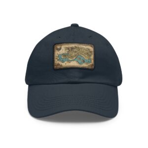 Dad Hat with rectangular patch featuring an antique-style treasure map with detailed coastlines and landforms