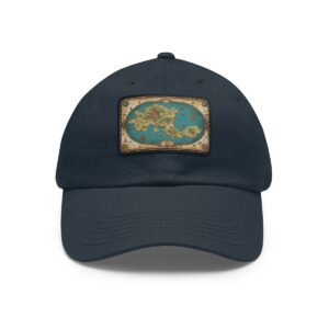 Dad Hat with rectangular patch featuring a vintage-style treasure map on a turquoise background