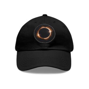 Dad Hat featuring a design of a solar eclipse with a glowing ring of light around a darkened sun on front