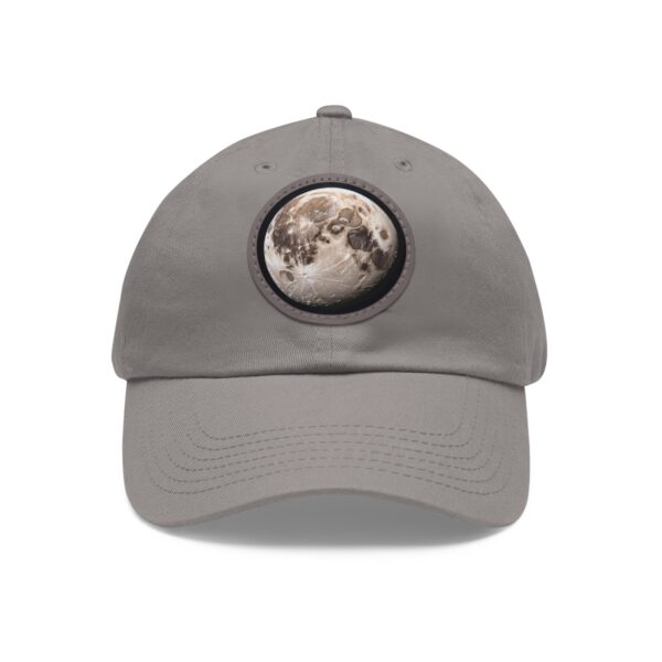 Dad Hat with round patch featuring a realistic image of the full Moon with detailed craters and lunar surface