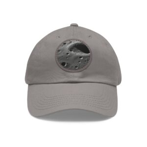 Dad Hat with round patch featuring a close-up of the Moon's surface with craters and shadowed areas