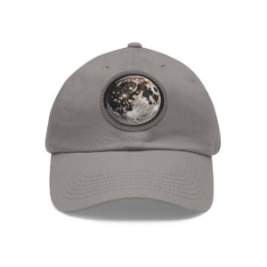 Dad Hat with round patch featuring a stylized image of the Moon with a mix of light and dark craters