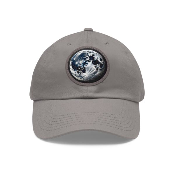 Dad Hat with round patch featuring a stylized image of the Moon with detailed craters and shadows