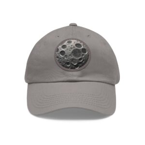 Dad Hat with round patch featuring a detailed image of the Moon's cratered surface