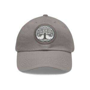 Dad Hat with detailed monochrome tree of life design on the front