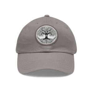 Dad Hat with intricate black and white tree of life design on the front