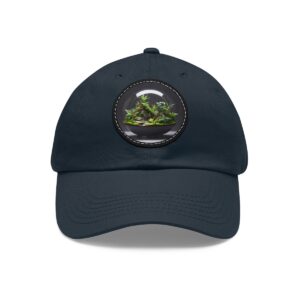 Dad Hat with round patch featuring a terrarium design with layered green plants