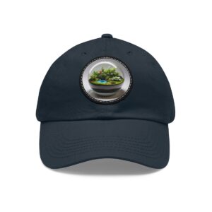 Dad Hat with round patch featuring a small green terrarium design