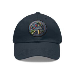 Dad Hat with a colorful garden tools design arranged in a circular pattern on the front