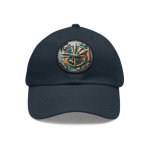 Dad Hat with a compass and garden tools design featuring a mix of tools arranged around a central compass on the front