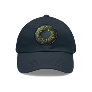 Dad Hat with a green wreath design on the front, featuring leaves and a subtle, nature-inspired pattern