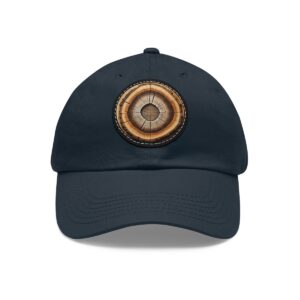 Dad Hat with a realistic tree ring design featuring wood grain details on the front