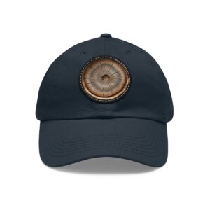 Dad Hat with a circular tree ring design featuring detailed wood grain on the front