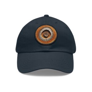 Dad Hat with a realistic tree ring design featuring detailed wood grain on the front