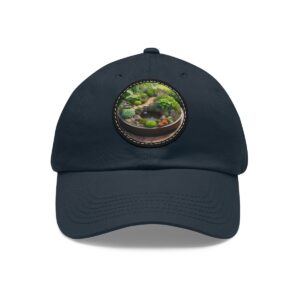 Dad Hat with a detailed bonsai and succulent garden design on the front