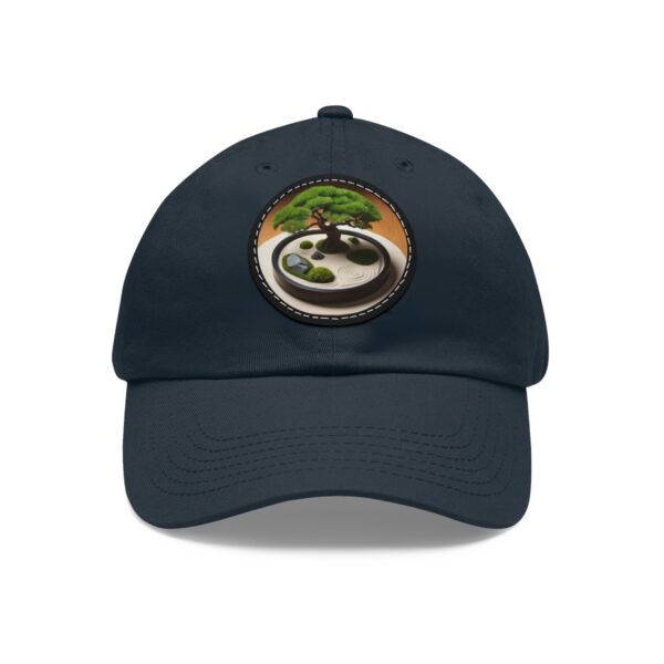 Dad Hat with a bonsai tree and zen rock garden design on the front