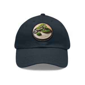 Dad Hat with a detailed bonsai tree and rock garden design on the front