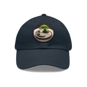 Dad Hat with a minimalist bonsai tree and zen garden design on the front