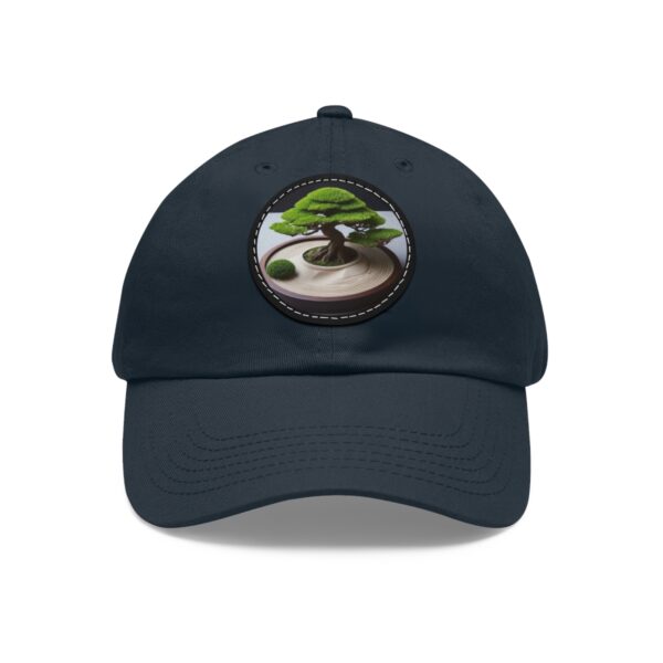 Dad Hat with a detailed bonsai tree and zen garden design on the front