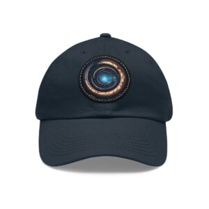 Dad Hat featuring a design of a glowing blue core surrounded by swirling rings of light on front