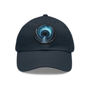 Dad Hat featuring a dynamic design with a blue swirling vortex leading into a dark center on front