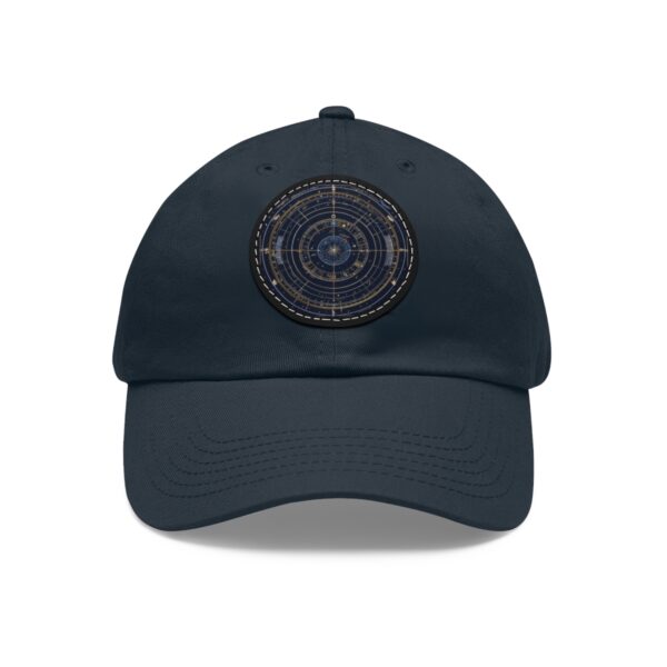 Dad Hat with round patch featuring a detailed celestial chart with concentric circles and intricate star patterns