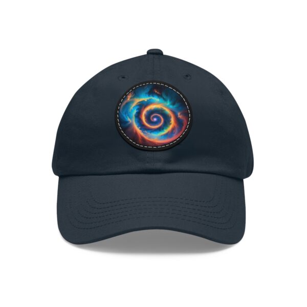 Dad Hat featuring a vibrant galaxy design with swirling colors on front