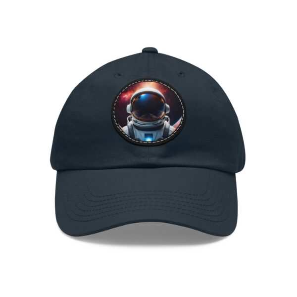 Dad Hat featuring a design of an astronaut facing forward with a cosmic background on front