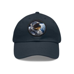 Dad Hat featuring an astronaut in space with Earth in the background on front