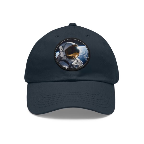 Dad Hat featuring an astronaut in space with Earth in the background on front