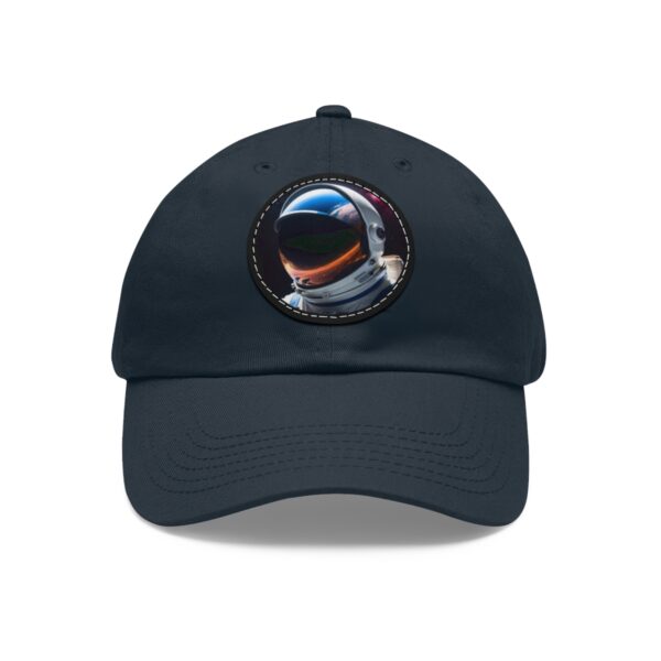 Dad Hat featuring a close-up design of an astronaut helmet reflecting the cosmos on front