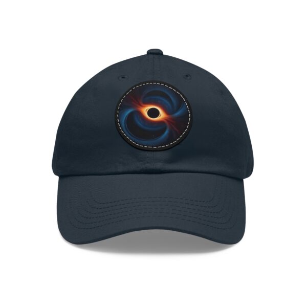 Dad Hat featuring a vibrant black hole design with swirling light effects on front