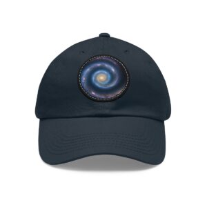 Dad Hat featuring a vibrant spiral galaxy design on front