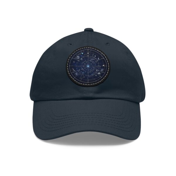 Dad Hat featuring a detailed star map design with constellations and zodiac symbols on front