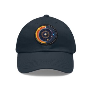 Dad Hat featuring a vibrant solar system design with planets and a glowing sun on front