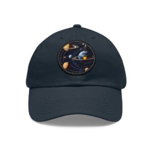 Dad Hat featuring a detailed solar system design with planets and orbits on front