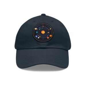 Dad Hat featuring a colorful solar system design with planets orbiting the sun on front