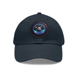 Dad Hat with a colorful cosmic design featuring a solar system and distant stars on front