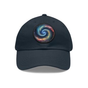 Dad Hat with a colorful galaxy design featuring a swirling spiral galaxy on front