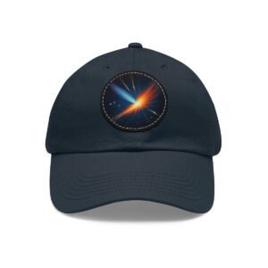 Dad Hat with vibrant comet design featuring a colorful streak of light on front